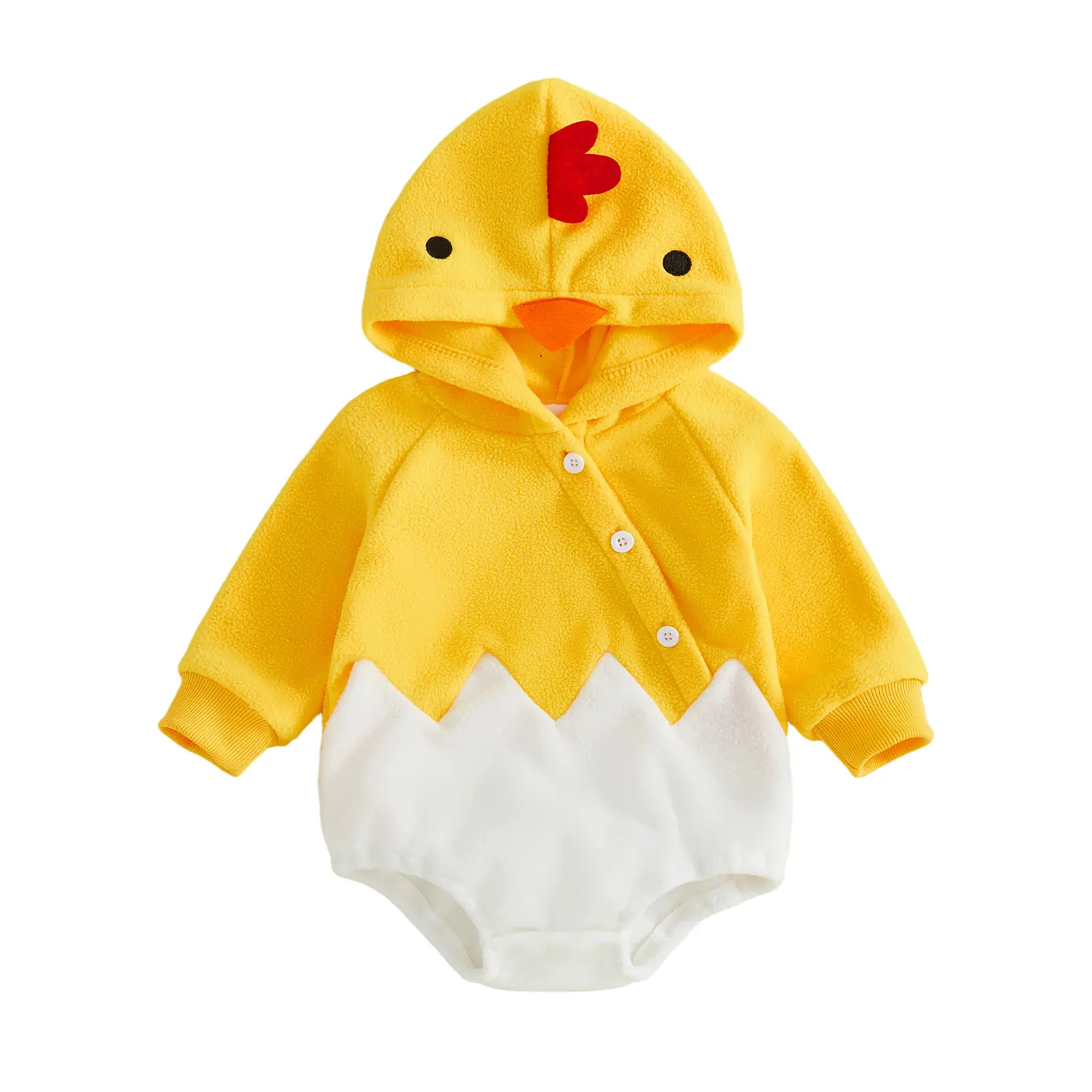 FOCUSNORM Infant Baby Boy Girl Halloween Chick Costume Romper Long Sleeve Cosplay Fuzzy Hooded Jumpsuit Fall Winter Clothes