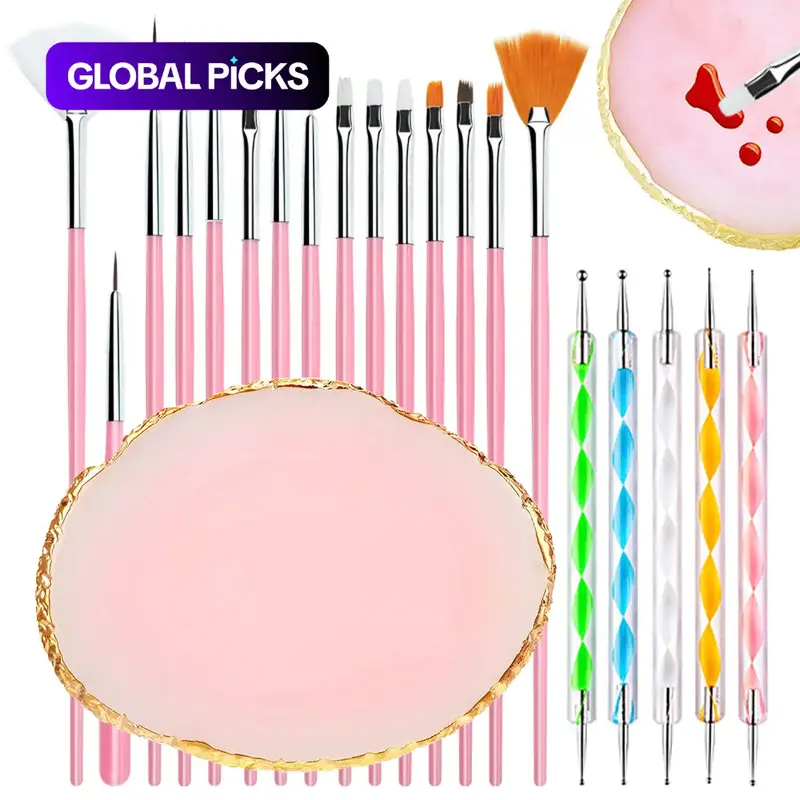 Nail Art Brush Set, 21pcs/set Nail Art Painting Brushes with Dot Pen & Palette, Nail Art Tools, Nail Art Equipment, Nail Tech Supplies, Professional Manicure Tool for Home & Salon Use, Nail Supplies #GLOBAL PICKS