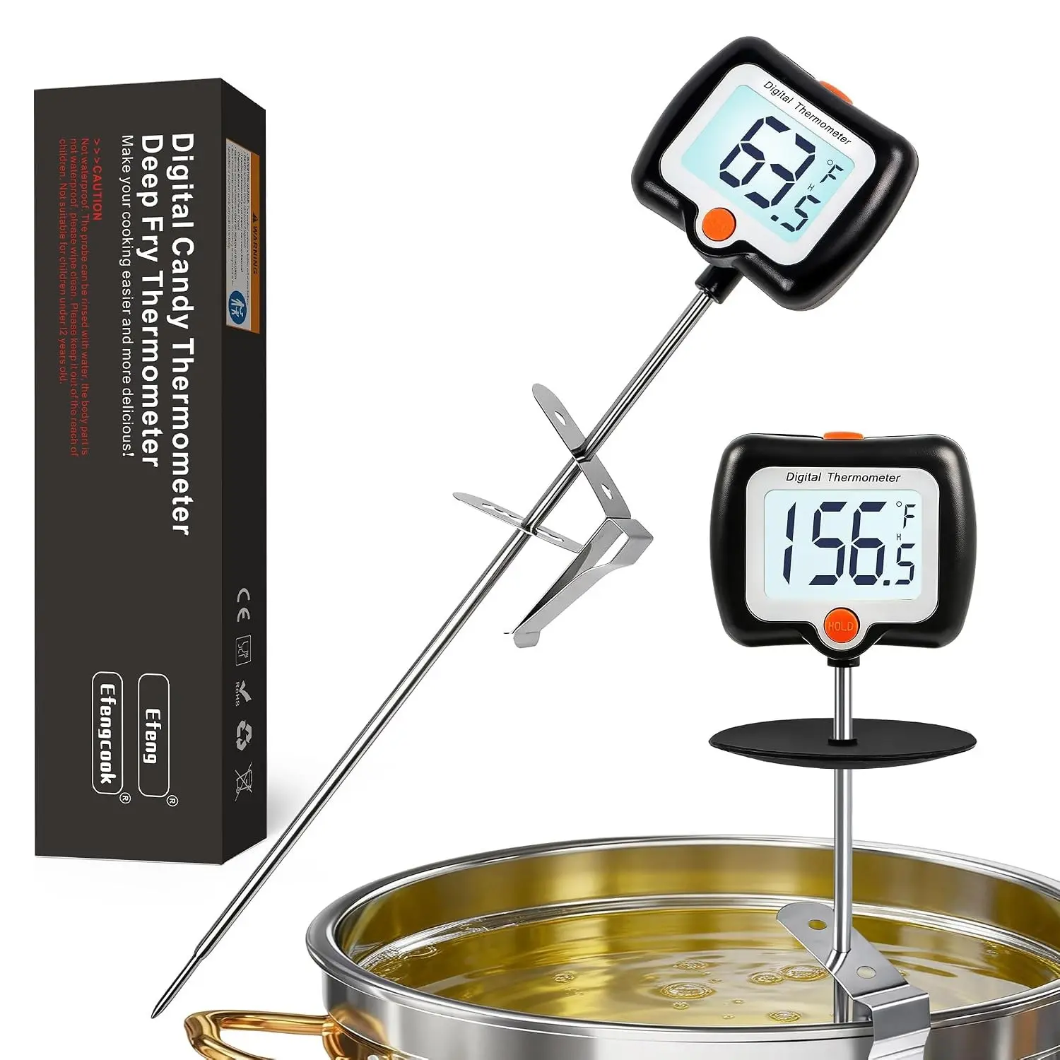 10 Inch Long Digital Candy Thermometer with Pot Clip, Rotating Display, Instant Read Food Meat Thermometer for Candy Making and Deep Frying