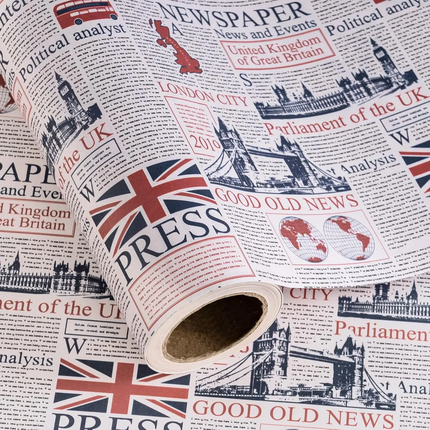 WRAPAHOLIC Vintage British Newspaper Wrapping Paper Roll, London Kraft Gift Wrap Paper with Retro Newspaper Design for Birthday, Wedding, Anniversary & Special Occasions,  17 Inch x 16.5 Feet