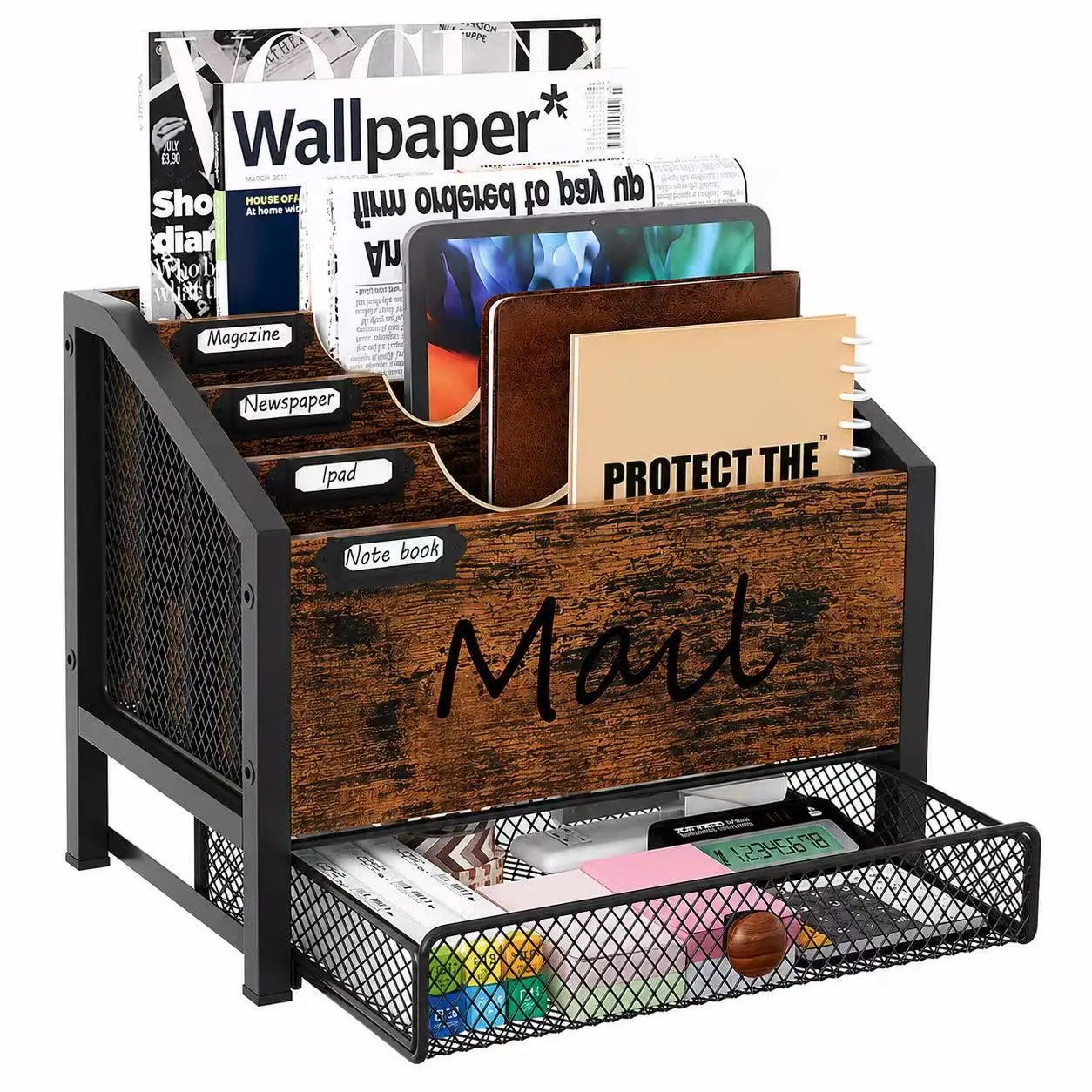 Mail Organizer Countertop, Mail Holder, Mail Sorter for Desk, Desktop Mail Basket, Mail Organizer Wall Mounted, Office Desk Organizers And Additions for File Paper Folder