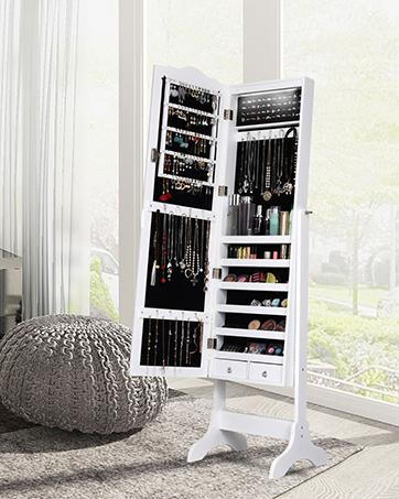 Karl home Jewelry Cabinet Armoire Chest with 4 Drawers, Flip Top Mirror, Top Storage Compartments, 2 Side Doors with 8 Necklace Hooks, 2 Shelves, White Standing Jewelry Organizer Box for Girls Gift Karl home Jewelry Cabinet Armoire Chest with 4 Drawers, Flip Top Mirror, Top Storage Compartments, 2 Side Doors with 8 Necklace Hooks, 2 Shelves, White Standing Jewelry Organizer Box for Girls Gift