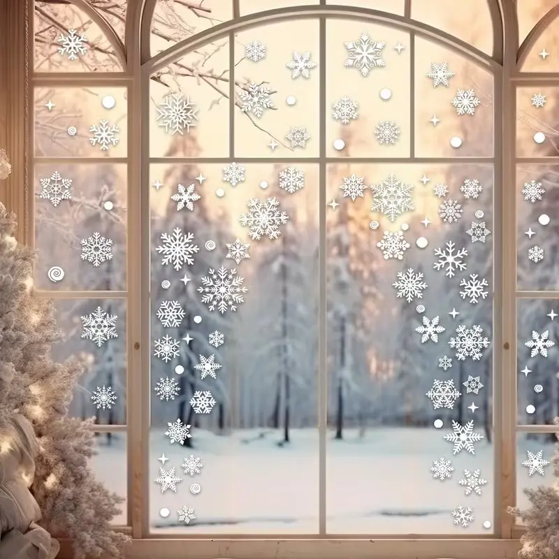 4 Sheets/set, 137 Pieces Snowflake Window Stickers, Christmas Decorations, Winter Door Background Decor, Static Glass Stickers