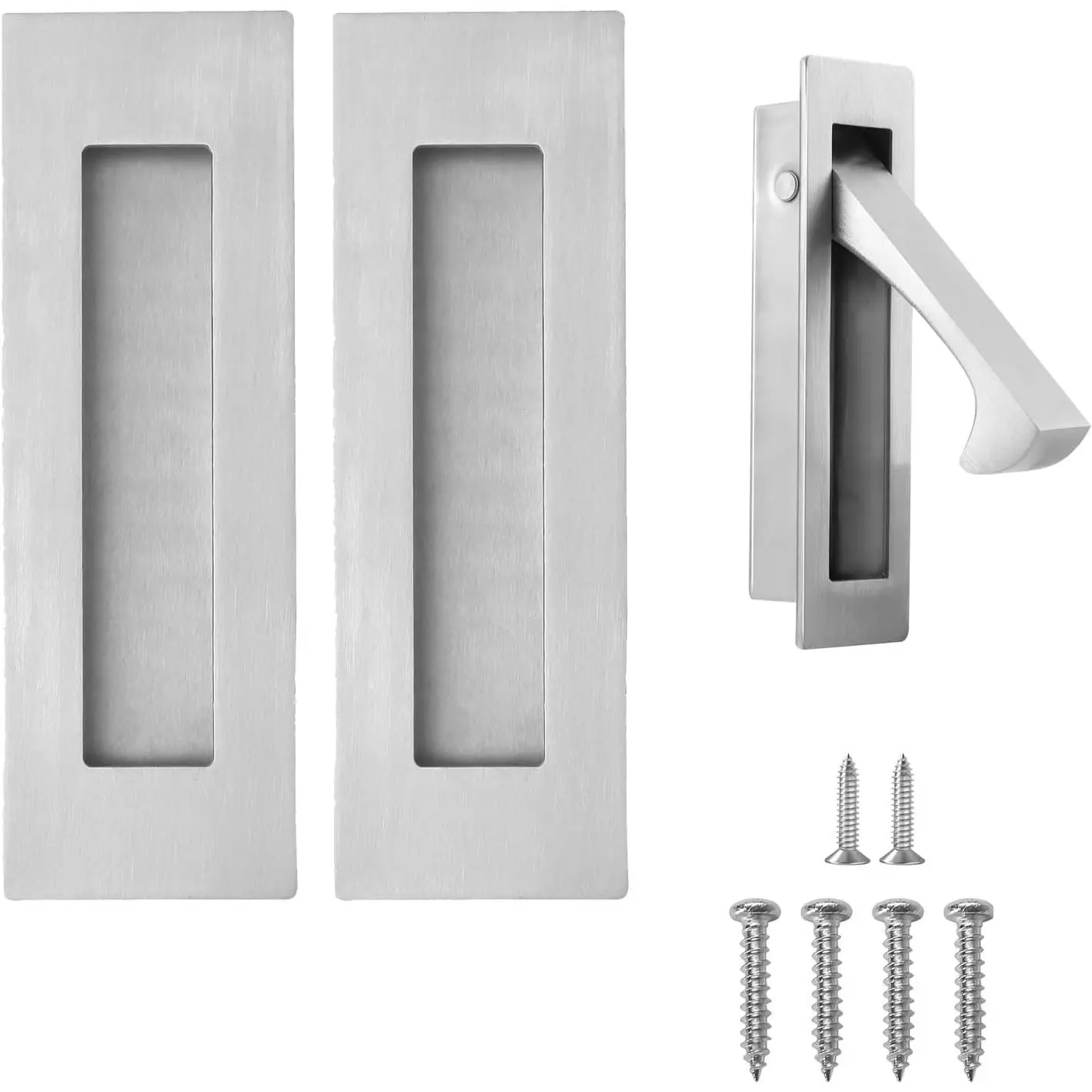 6-Inch Brushed Nickel Recessed Finger Flush Pulls with Screws, Pocket Door Handles and Edge Pulls Latch Hardware for Sliding Closet Doors, Flush Mount Design