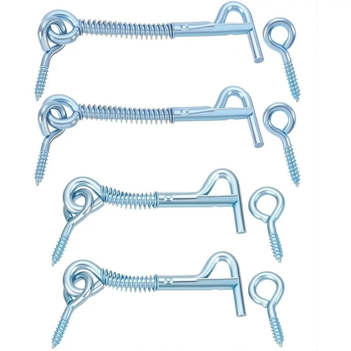 4-Pack Zinc-Plated Spring Lock Hook-and-Eye Latch Set - 2.5in & 3in Safety Hooks with Secure Hold for Door Gates, Cabin Latches