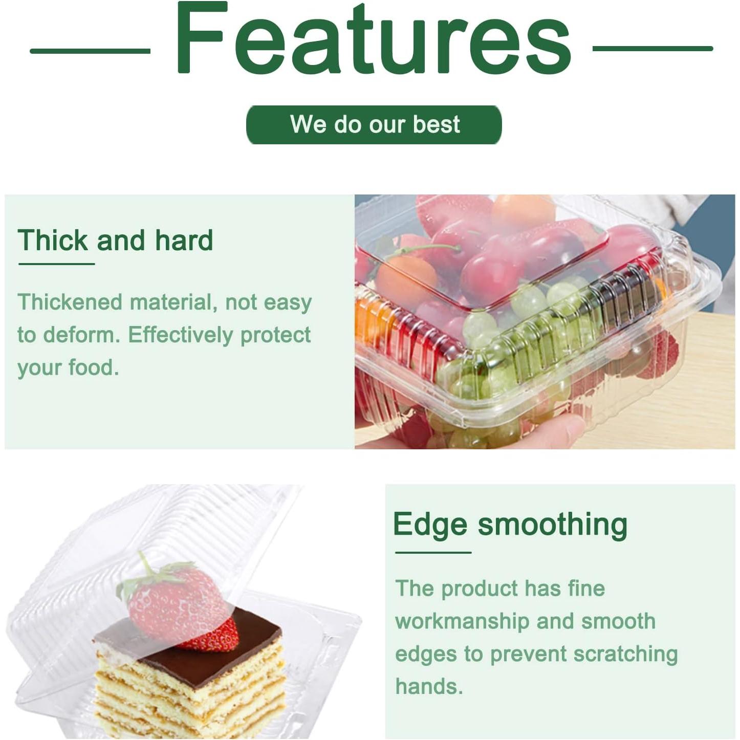 100 Pack Clear Plastic Square Hinged  Container,Disposable Plastic To Go Containers with Clear Lids,Cake Slice Containers Clamshell Takeout Tray for Pastry,Salad,Dessert(5.1"x 4.7"x 2.8")