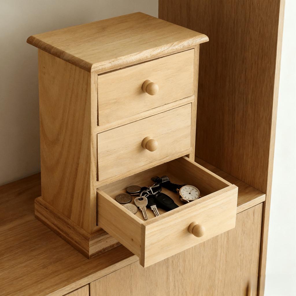 A Wooden Three-Tier Nightstand-Shaped Jewelry Box with Drawers for Organizing Items.It'S a Must-Have for a Vanity, Perfect for Storing Cosmetics And Additions.This Stylish Storage Solution Is Ideal for Housewarming, Christmas, New Year