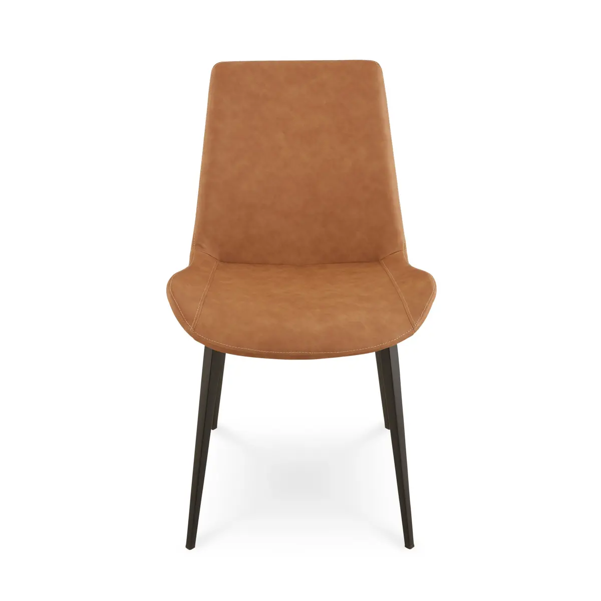 Contemporary Armless Dining Chairs (Set of 2) - Brown Buckskin PU Leather, Durable Angled Metal Legs, Scoop Seat with High-Density Foam, Nylon-Enhanced Build, 18.5in Seat Height, 21W x 23L x 34H in, Angled Legs