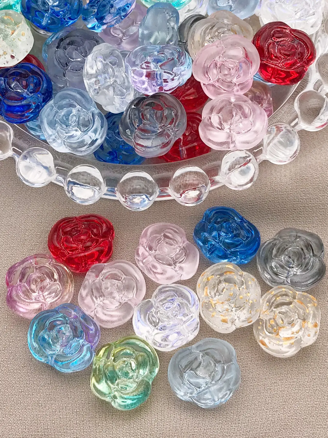 50pcs 12x14mm Glass Rose Camellia Charms Pendant, DIY Earring Bracelet Necklace Accessories, Elegant Jewelry Making Supplies