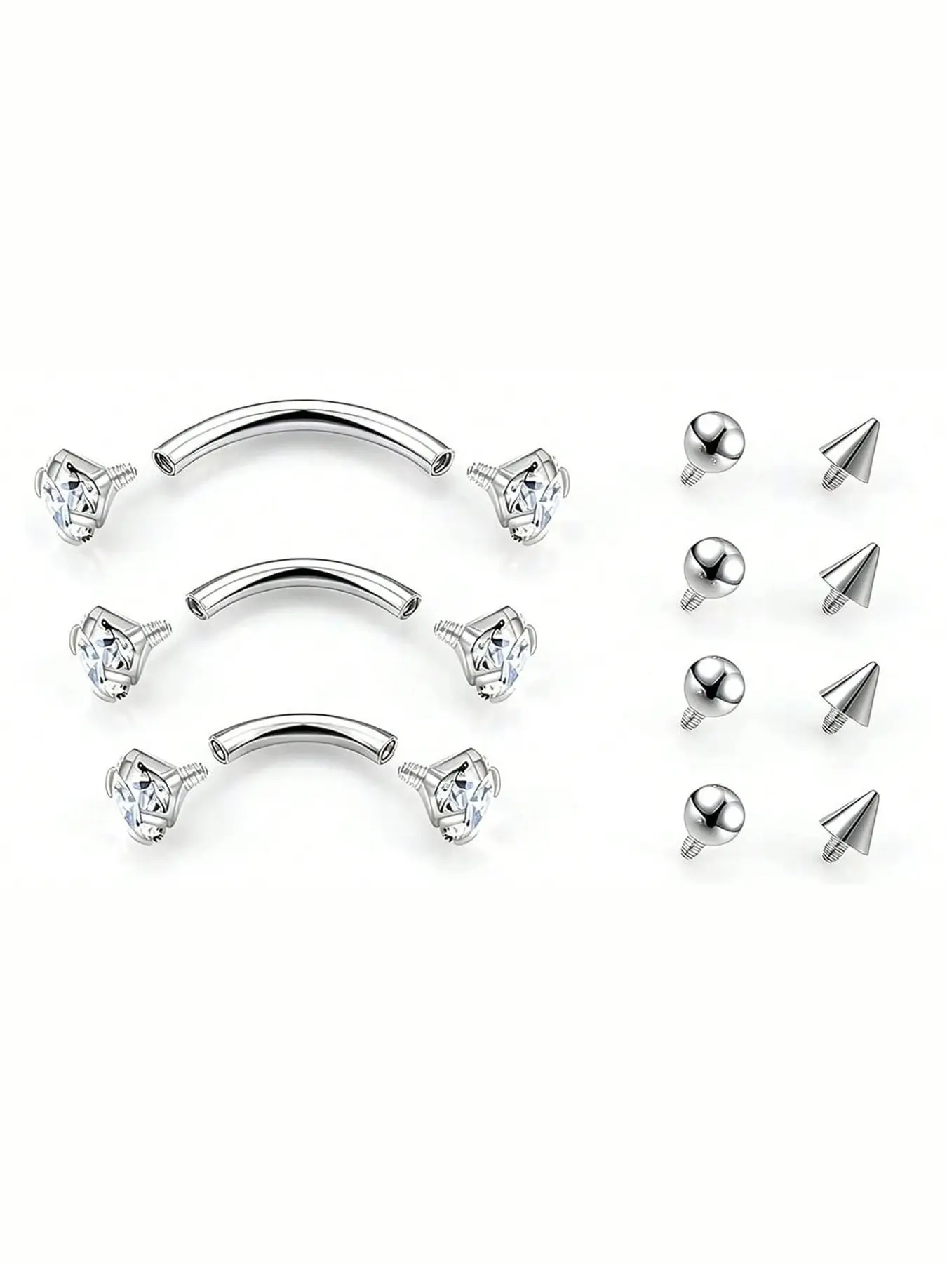 Stainless Steel Curved Barbell Eyebrow Rings, Body Piercing Jewelry, 16g Hypoallergenic, Suitable for Eyebrow, Rook, Lip, Navel, Belly Button Piercing, Daith Piercings, Punk Style Pierce