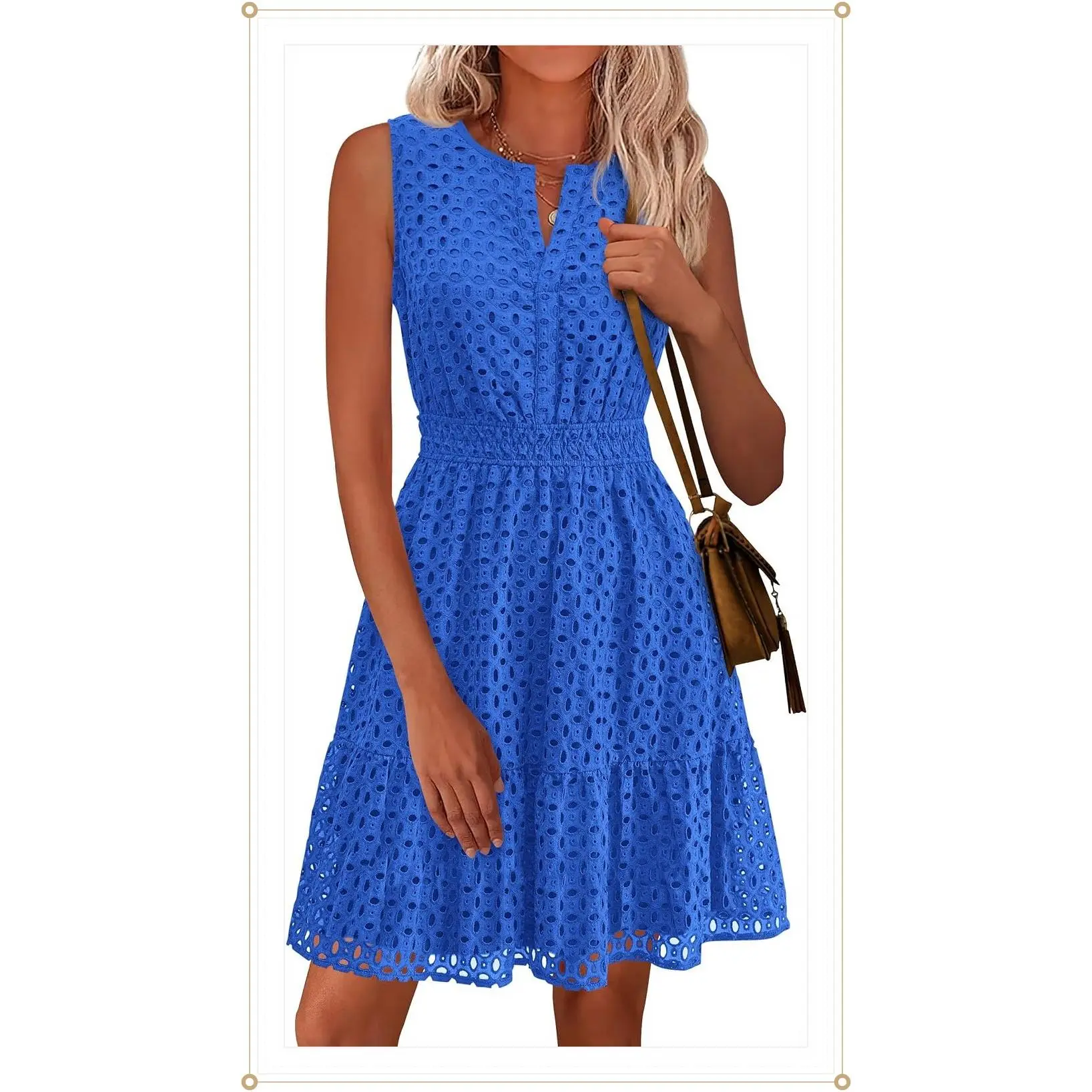 PRETTYGARDEN Women's 2026 Summer Cute Chic Embroidery Outfits, Lightweight Sleeveless V-Neck Eyelet Hollow-Out Swing A-Line Beach Party Sun Dress (Gift)