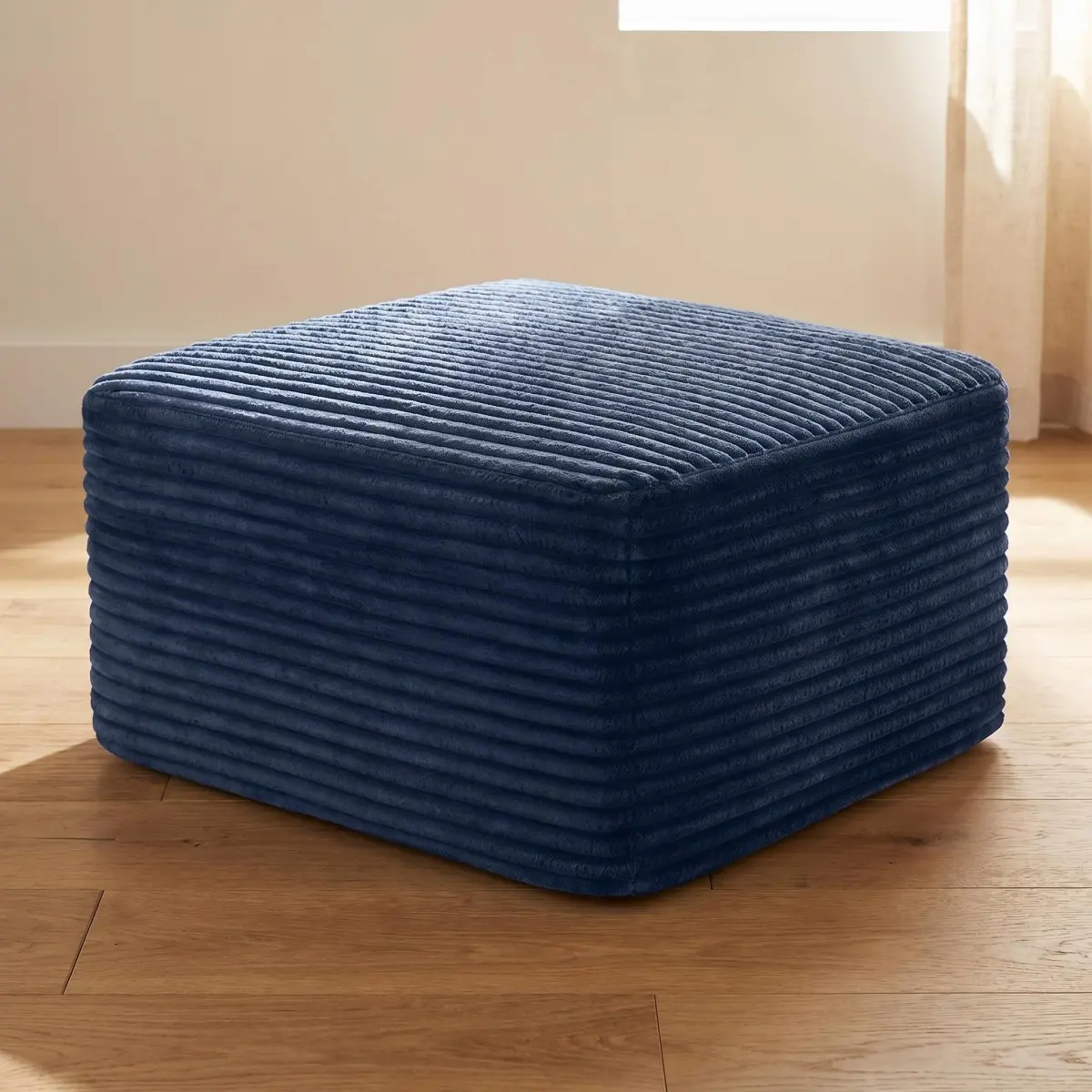 37.5" Corduroy Square Upholstered Ottoman, Soft Padded Foot Stool for Living Room Bedroom Decor
