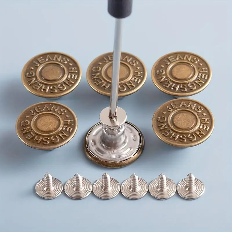 10pcs Jeans Button, Casual Button, Adjustable Removable Sewing-free Denim Clothes Pants Metal Button, Clothing Accessories