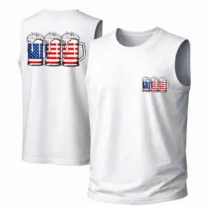Men's Cotton Sleeveless Tank Top -Us Flag Design On A Beer Glass Printed Style. This Is A Casual Item Suitable For Both Men And Women, Especially Perfect For Spring And Summer; The Cool Print And Classic Crew Neck Cut