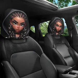 2-Pack Cartoon Girl Car Headrest Pillow Covers – Removable & Washable Vehicle Interior Accessories, Cute Car Decor for Daily Commuting, Road Trips, Christmas & All-Season Use