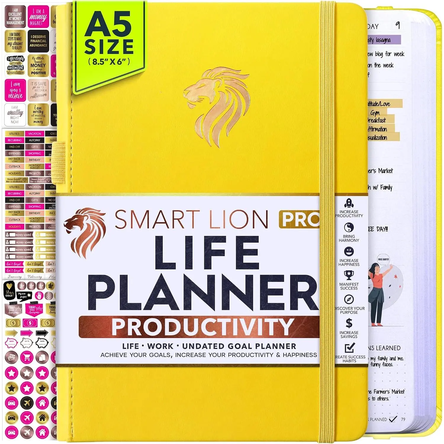 Life Planner - Undated Daily, Weekly & Monthly Planner with Budget Section | A 12 Month  to Increase Productivity & Happiness | Life Organizer & Gratitude Journal - Horizontal Format
