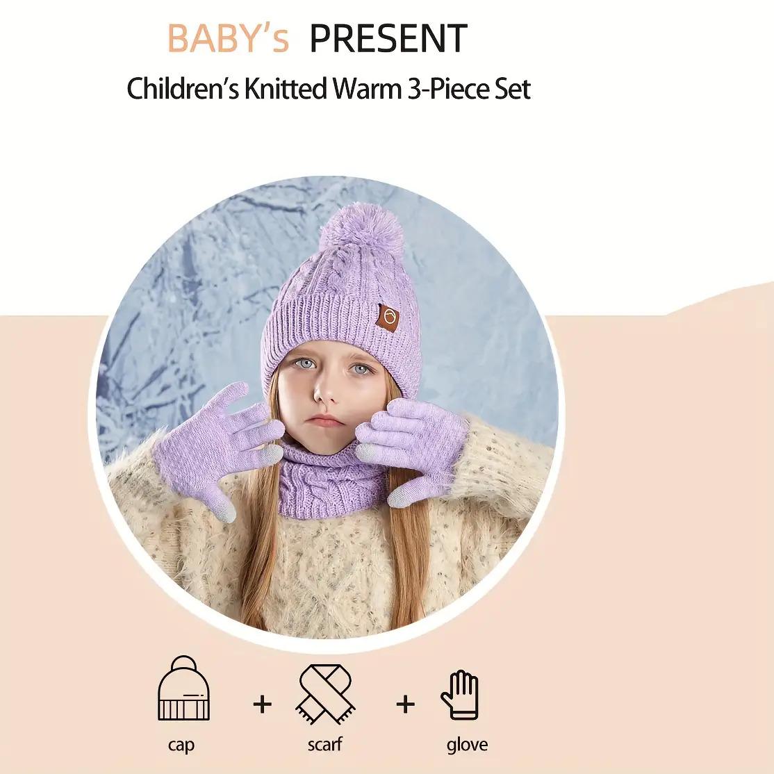 3pcs Outfit Set: Beanie Hat, Scarf & Gloves with Plush Lining for Comfort and Warmth. / Aged 3-10 Years Old in Autumn-Winter Seasonal Activities, Traveling or Vacation; Christmas Thanksgiving Gift Package, Winter Hat, Winter Hat, Seasonal Activity Outfit,