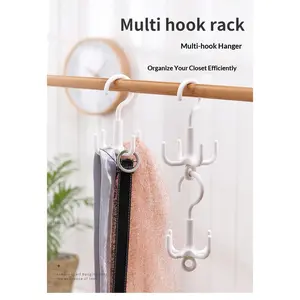 Rotating hook non-punching four-claw coat hook bag storage hook load-bearing 5kg creative clothes hanger single hook