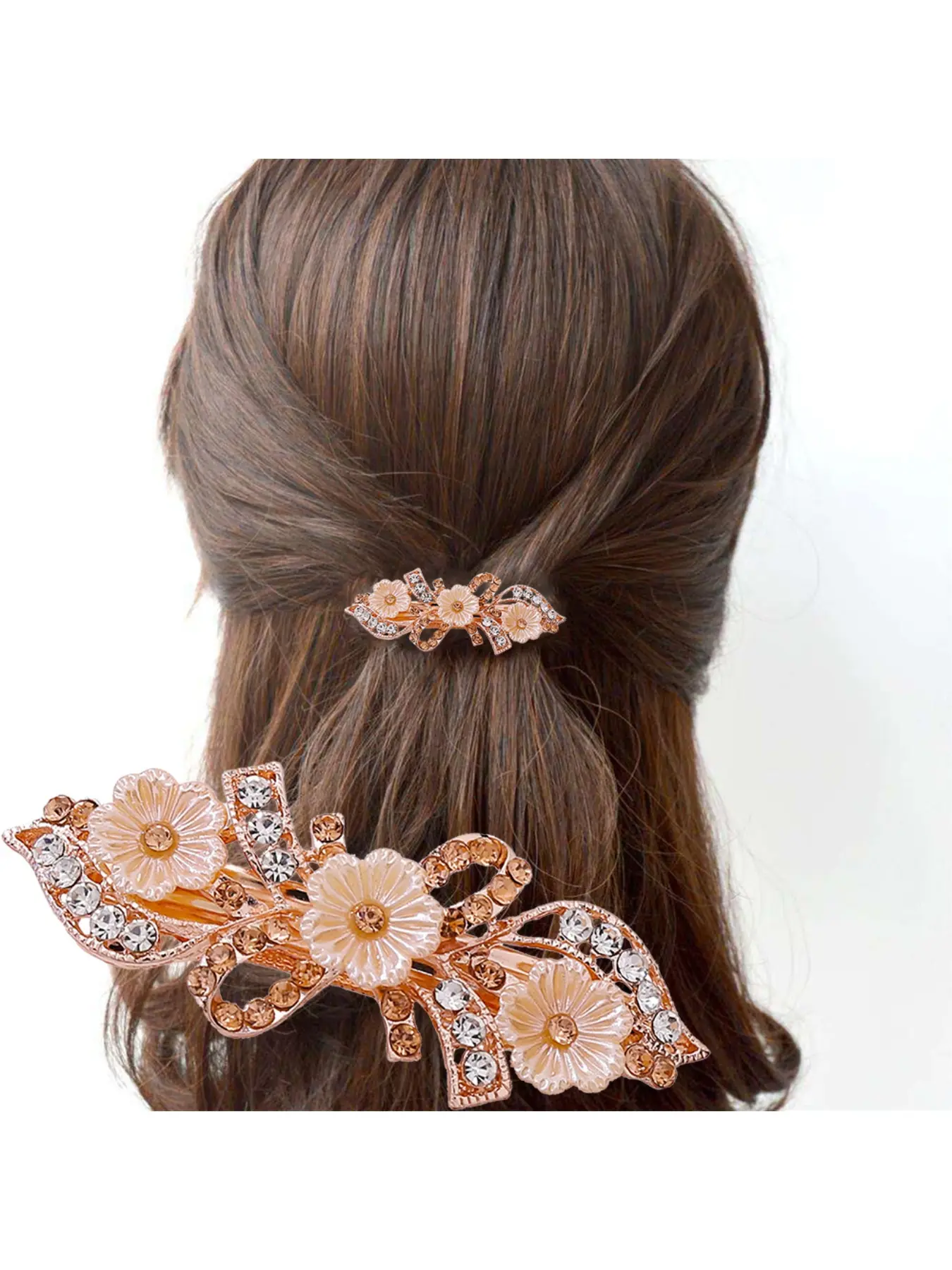 Korean-style rose flower rhinestone hair clip, women's versatile small top clip ponytail clip hair accessory