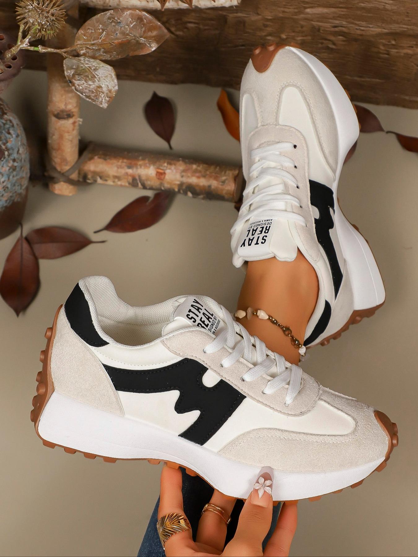 2026 Women's Fashion Thick Sole Sneakers, Breathable Walking Shoes with Textile Upper and Rubber Sole, Suitable for All Seasons, Trendy Walking Sneaker