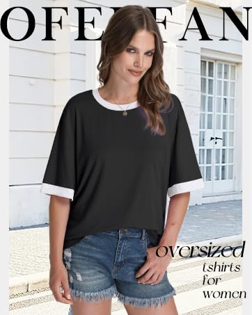 OFEEFAN Summer Tops for Women 2025 Short Sleeve Shirts Dressy Casual Crew Neck Tshirts Fashion Oversized Oversized Womenswear Crewneck
