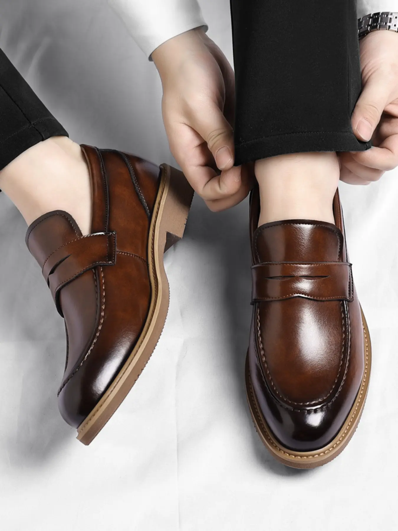Men's Classic Penny Loafers, Slip-On Genuine Leather Business Casual Shoes, Business Style Footwear, All-Season Versatile Oxfords for Commuting