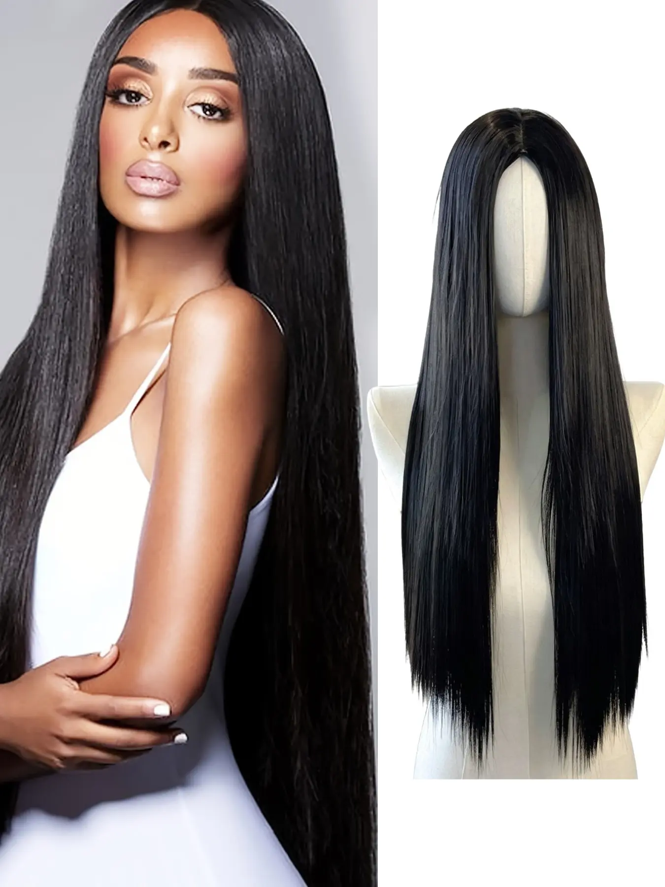 Women's Long Straight Fiber Wigs, 27 Inches Heat-Resistant, Middle Part, Perfect for Daily Wear and Cosplay Parties