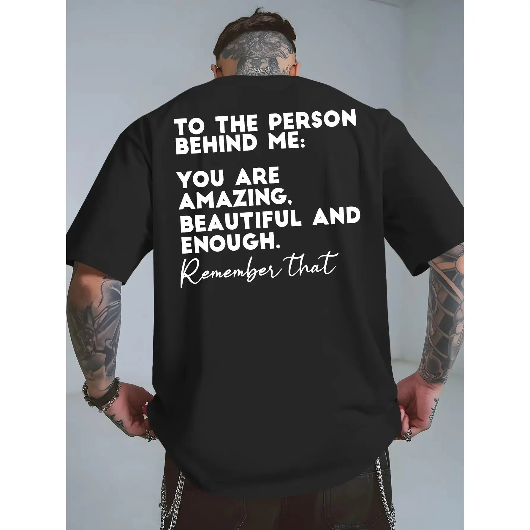 Men's Red Motivational Back Print T Shirt  to the Person Behind Me  Inspirational Message, Breathable Crew Neck Casual Summer Beach Shirt, Comfort Fit Short Sleeve Top for Daily Wear Vacation
