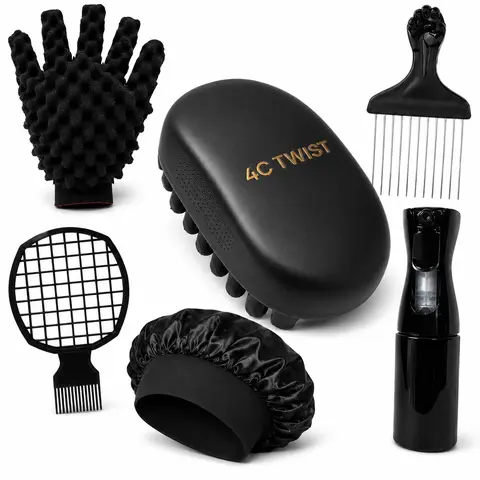6PCS 4C Twist Hair Styling Kit for Natural Hair Hair Styling Set Home Styling Tool Hair Tools