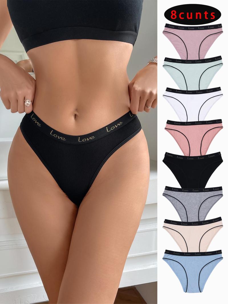 Women's Letter Print Contrast Binding Panty, Regular Fit Lady Soft Comfy Pastel Breathable Knicker for Daily Wear, Women's Comfort Underwear for Fall, Womenswear Panties
