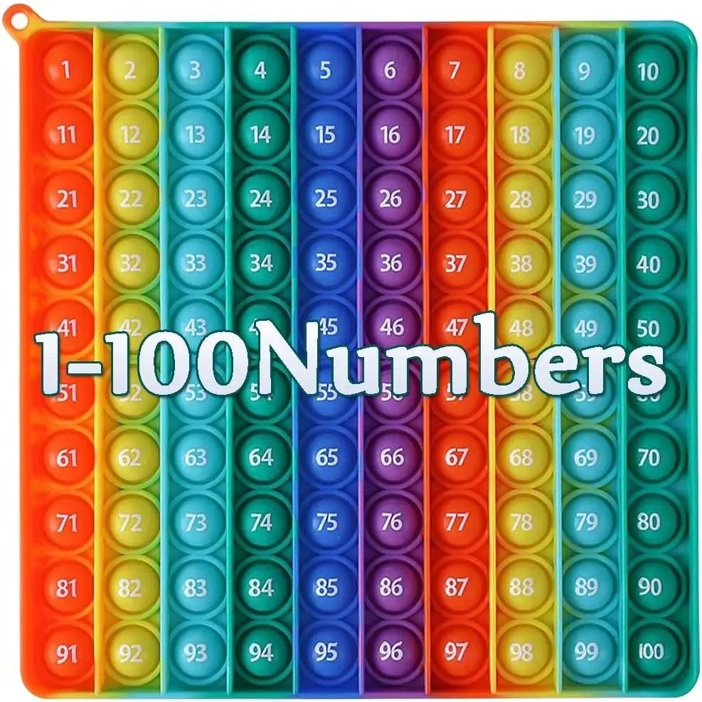 7.8in Big Size P0pp Math Toys , Rainbow Square Fidget Ttoy 100bubbles Stress Relieving Fidget Game for Teachers to Create Kinds of Math Manipulatives【with 1-100 Numbers Tables】fidget toys
