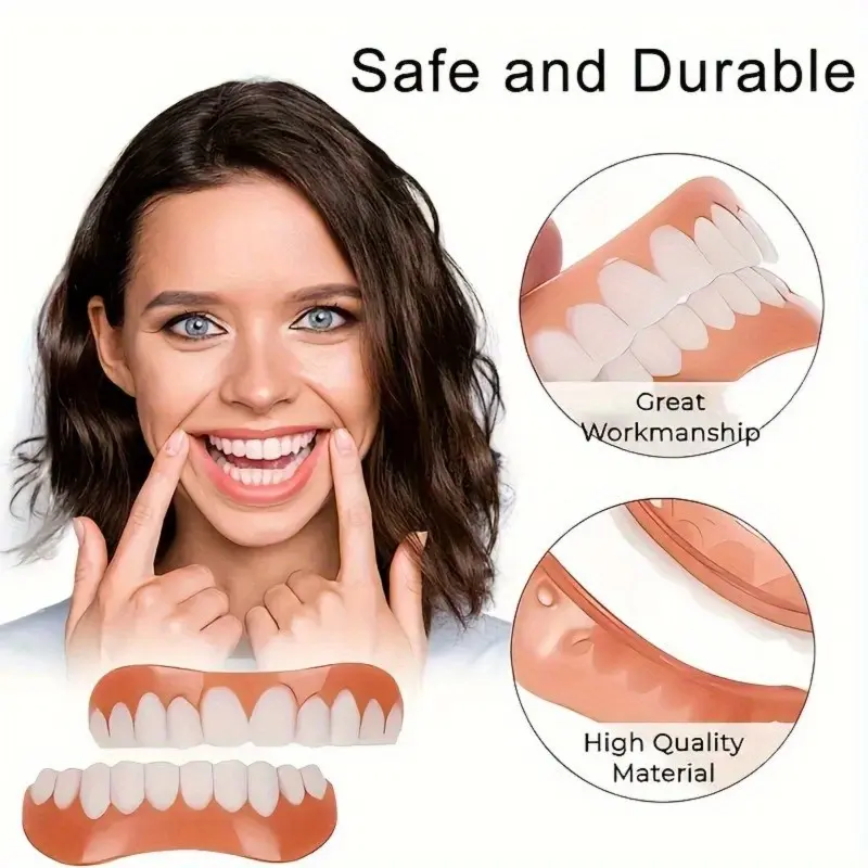Cosmetic Teeth Veneers - 3 Sets of Adjustable Full False Teeth - Comfortable White Veneers, Suitable for Upper And Lower Teeth, False Teeth Material, Easy to Use And Maintain, Suitable for Missing Teeth, And Social Occasions