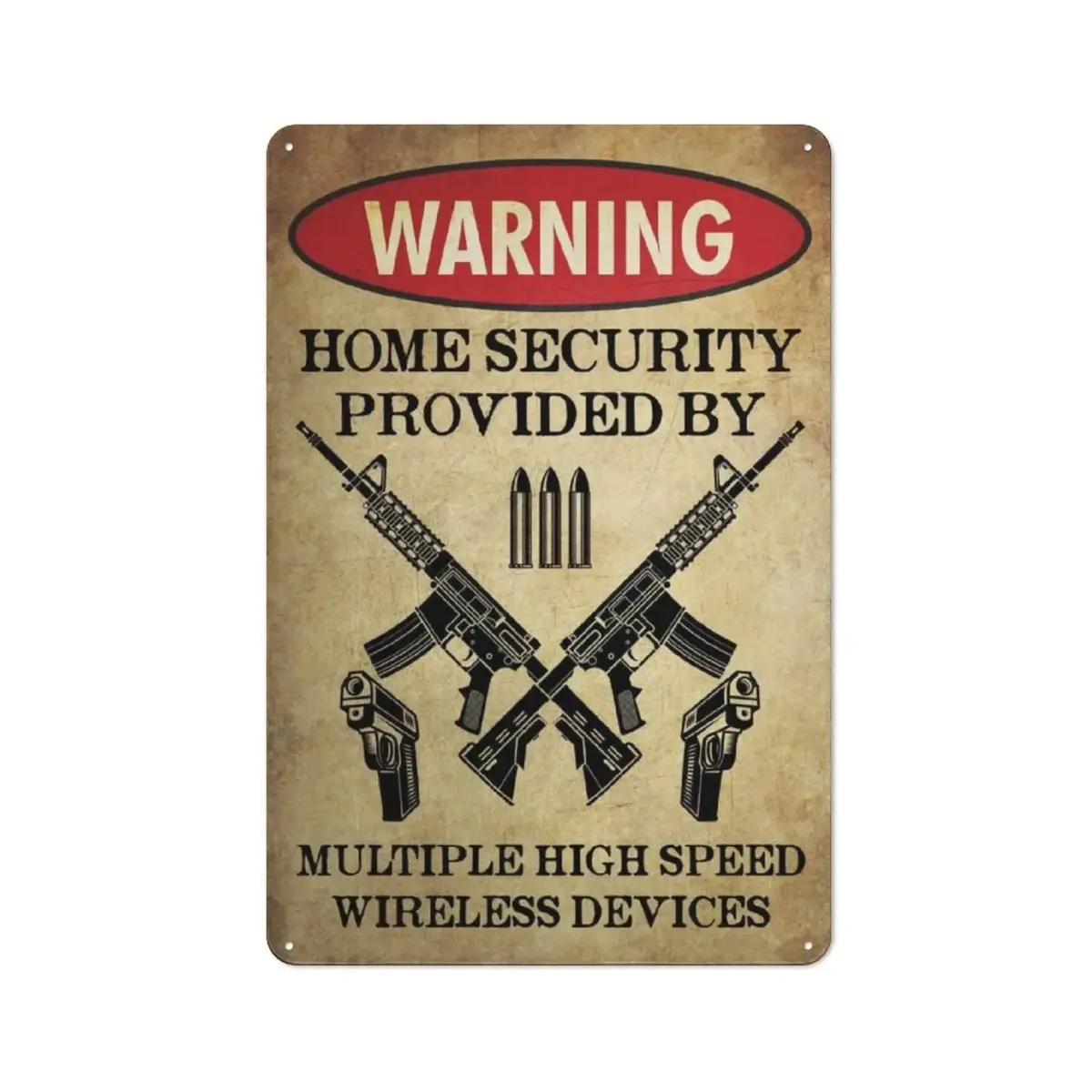 Retro Distressed Warning Home Security Wall Plaque 8×12 Inch Sarcastic Gun Print Metal Decor Gift For Gun Lovers Garage Porch Cabin Outdoor Rustic Home Accent