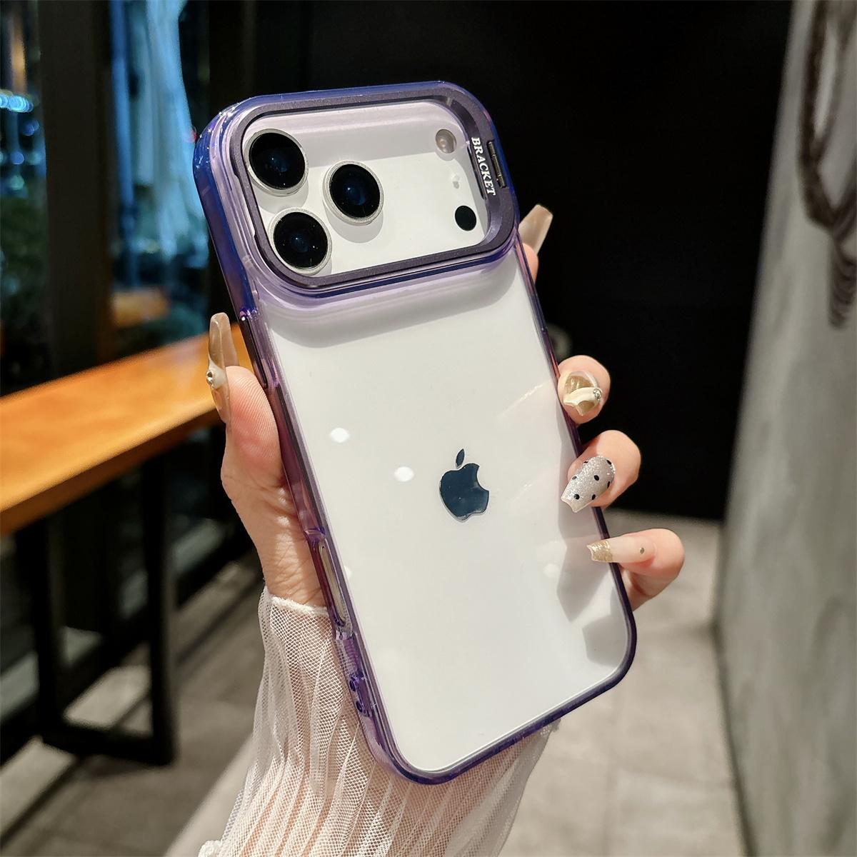 Transparent Hard Shell Phone Case for IPhone 17 Air 16 15 Plus 14 13 12 Pro Max Metal Holder Shockproof Protective Cover