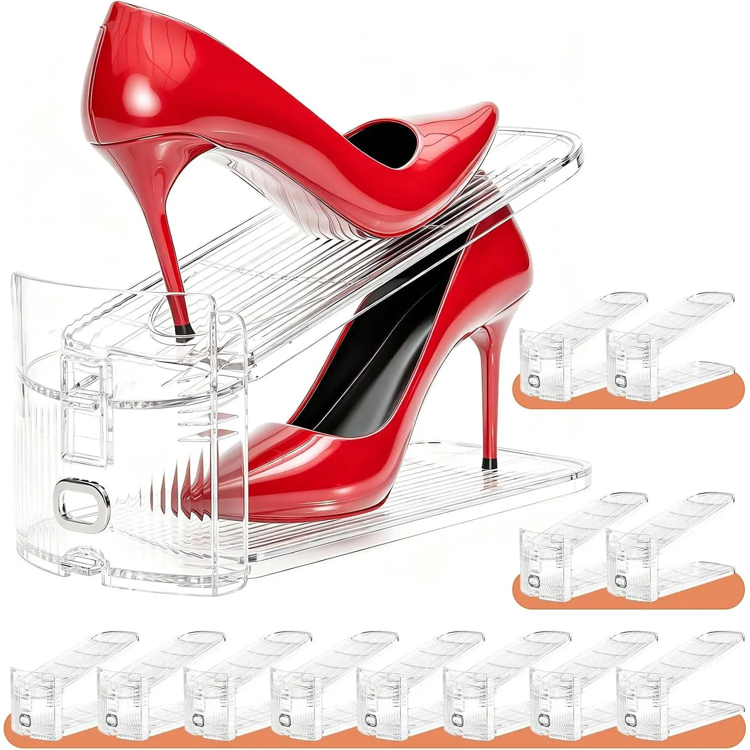 Shoe Slots Organizer for Closet,12 Pack  Shoe Stackers for A Pair of Shoes,3 Levels Adjustable Shoe rack storage Shoe Space Saver 50% (Clear,12 Pack)