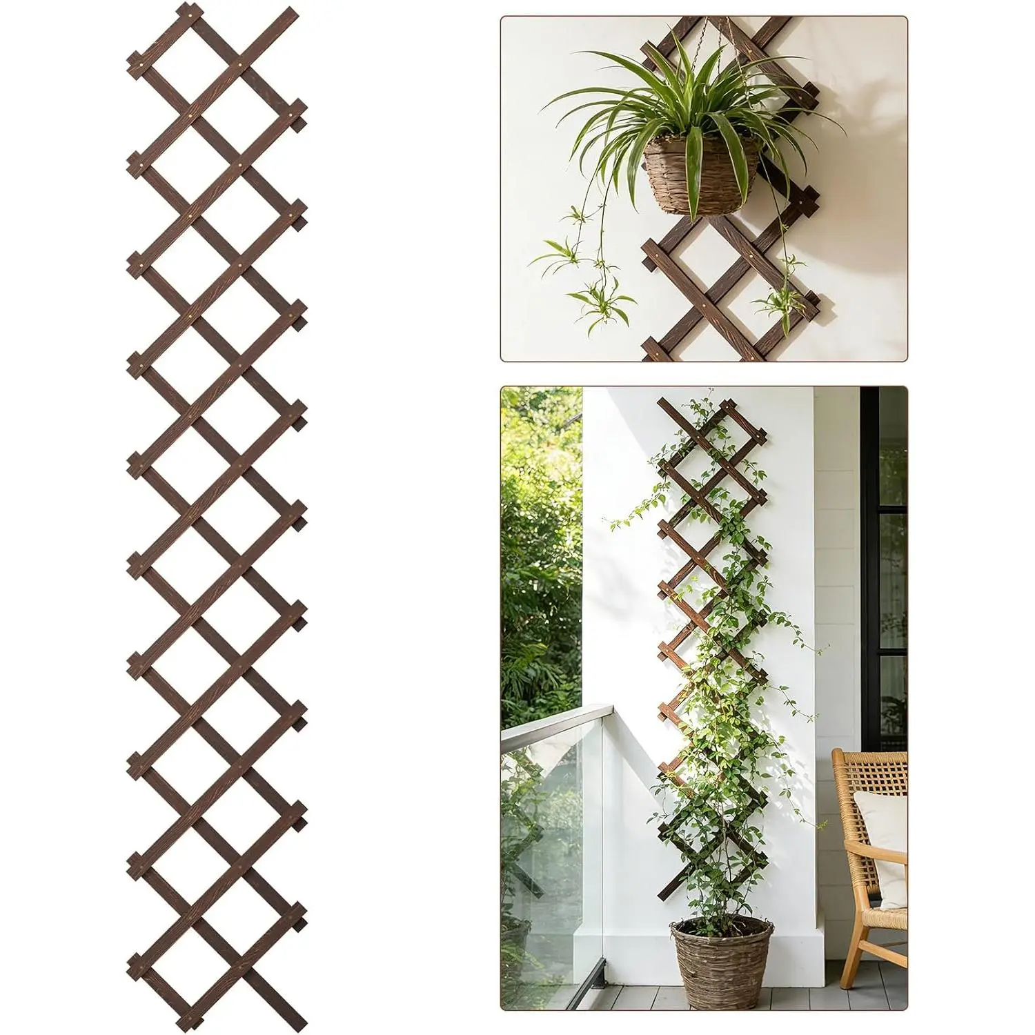 Expandable Wooden Lattice Panels Outdoor Garden Fence Trellis for Climbing  Roses Vines Cucumbers Weather Resistant Decorative   Fence (1, 13''x 68'')