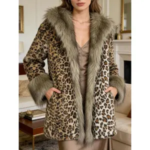 VVZ Women's Mid-Length Leopard Print Fur Coat - Long Sleeve, Stylish & Trendy, Warm & Comfortable, Versatile for Various Occasions, Chic Statement Piece   Outfits Style    TikTokShopBlackFriday