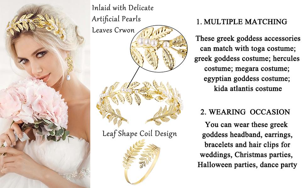 FASACCO Goddess Costume Greek Goddess Accessories Toga Costume Cleopatra Costume for Women