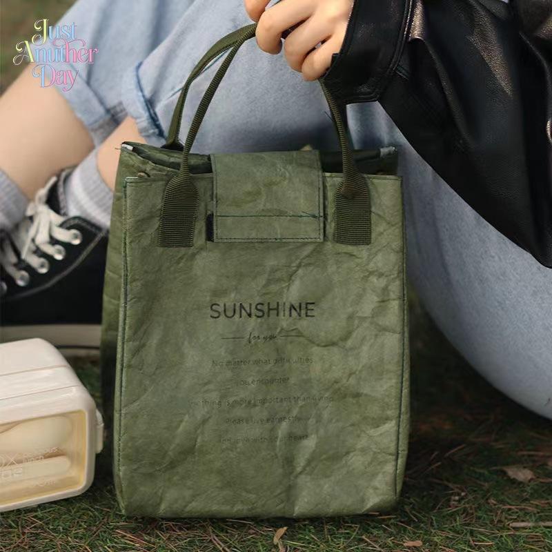 Insulated Lunch Tote Bag for Women Men Waterproof Tyvek Paper Lunch Bag with SUNSHINE Print Leak-Proof Thermal Cooler Bag for Work Picnic and School Durable Handbag for Bento Boxes