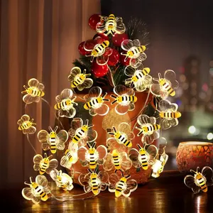 Hoodink Bee Lights Room Decor, Christmas Gifts for Women Teen Girls Boys, 2pcs 20 LED Cute Honey Bee String Fairy Lights Battery Operated, Bee Decorations for Bedroom Dorm Classroom Plants Wedding, Water Proof, Easy to DIY summergarden