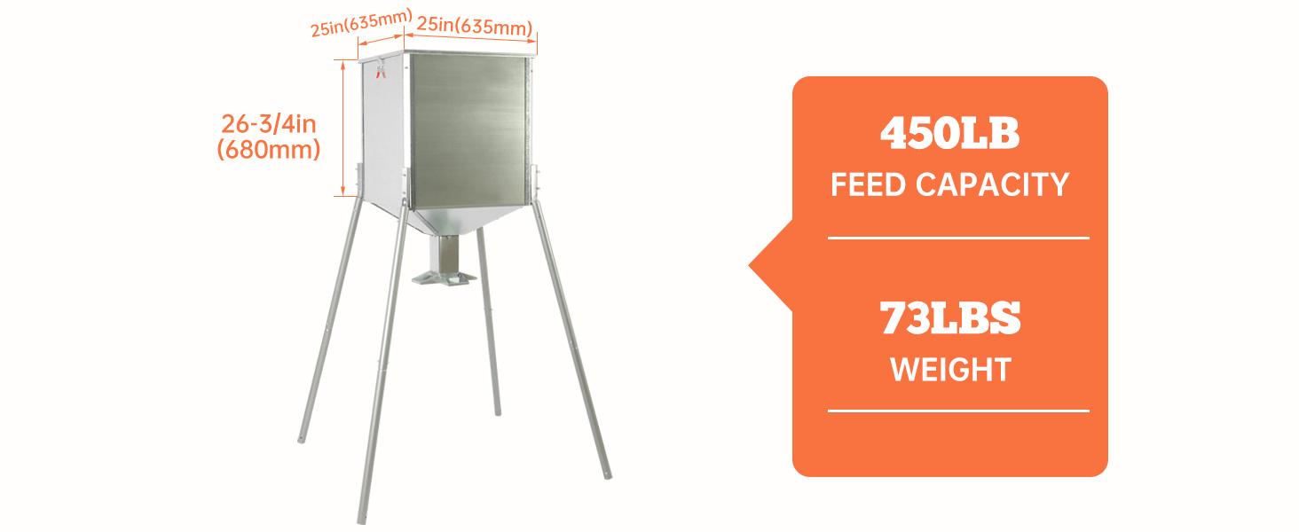HECASA 450LB Capacity Big Game Gravity Deer Feeder Galvanized Steel Hunting w/o Foot Kit Outdoor