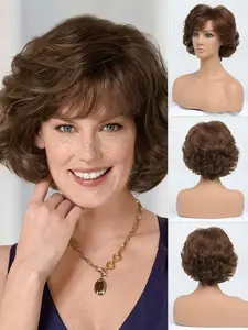 Short Wavy Lace Wig for Middle Aged & Elderly Women, Synthetic Full Head Hairpiece, Natural Look, Easy to Wear, Comfortable Fit