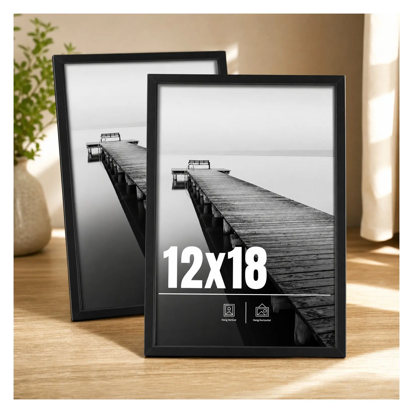 12x18 Picture Frame 2 Pack, Black Poster Frame with HD Plexiglass, Display Photos Vertical or Horizontal, Classic CollectionGift