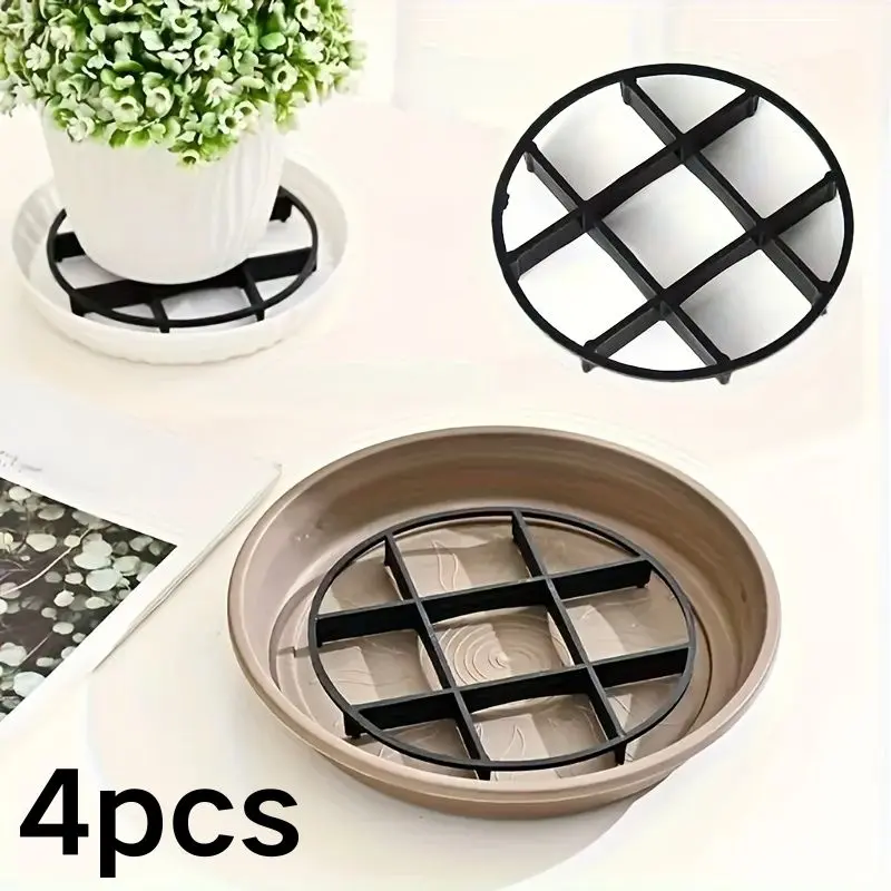 4-piece grid design flower pot tray - rot-resistant tray, flower pot stand, drainage rack, flower pot heightening stand, indoor and outdoor potted plant accessories, plant tray, Planting Trays