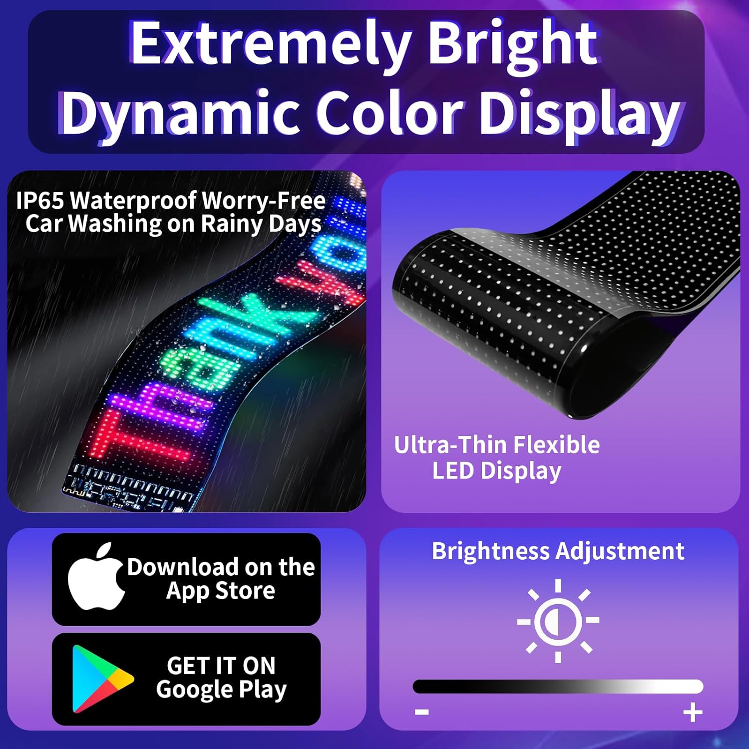 2 count Synchronized Devil Led Eyes Light for  Windshield, 23.4"x4.7" Programmable ojos led para carro Sign, Full Color Electra Eyes for , DIY Led Matrix Panel,  App & Remote Control