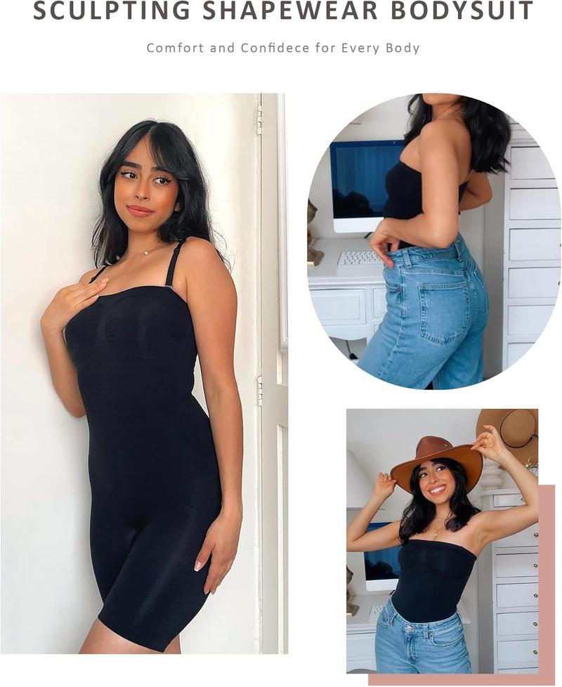 Women Tummy Control Shapewear Strapless Shortie Bodysuit   Butt Lifter Body Shaper with Removable Straps, Off Shoulder Strapless Mid Thigh Jumpsuit Tops for Under Dresses, Lady Comfort Farbic Underwear Womenswear Springtok