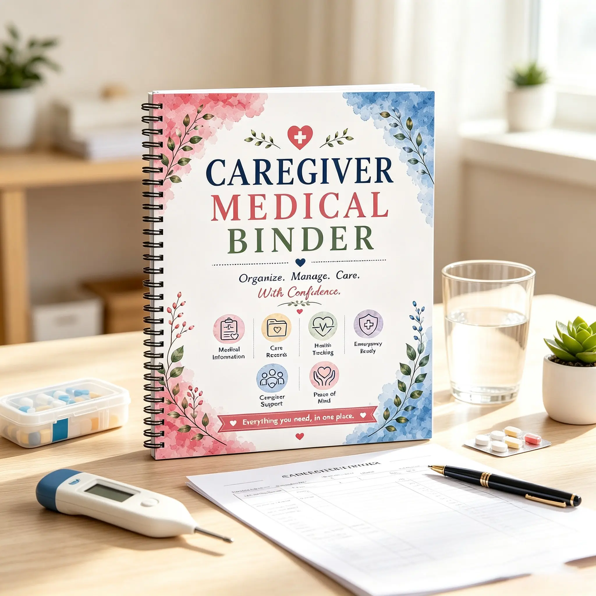Medical Binder & Caregiver Planner Notebook, Health Record Organizer, Medication Log, Emergency Info for Adults, Essential Healthcare Tool