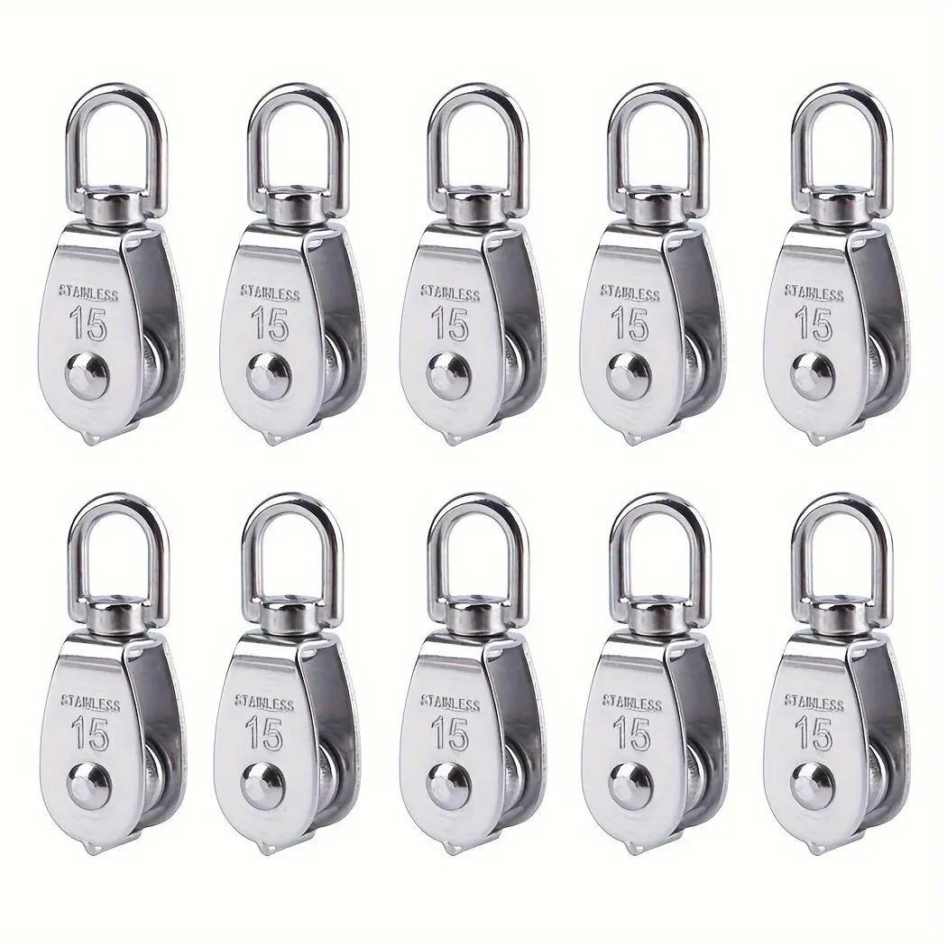 10 Sets M15 Stainless Steel Wire Rope Pulley Group, Lifting Rotating Hook Single Pulley Set, Hanging Wire Rope Traction Wheel