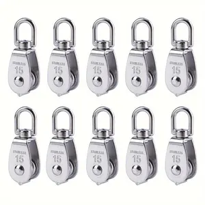 10 Sets M15 Stainless Steel Wire Rope Pulley Group, Lifting Rotating Hook Single Pulley Set, Hanging Wire Rope Traction Wheel