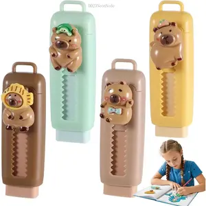 4Pcs Retractable Erasers Cute Capybara Rubber Push-Pull Eraser Soft Rubber Sliding Animal Fun Pencil Erasers for      Boys Girls Students Capybara Lovers School Office Supply Stationery DD23NeonNode